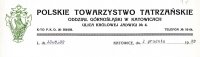 Nagłówek druku firmowego Polskiego Towarzystwa Tatrzańskiego Oddziału Górnośląskiego w Katowicach, 1932 r.